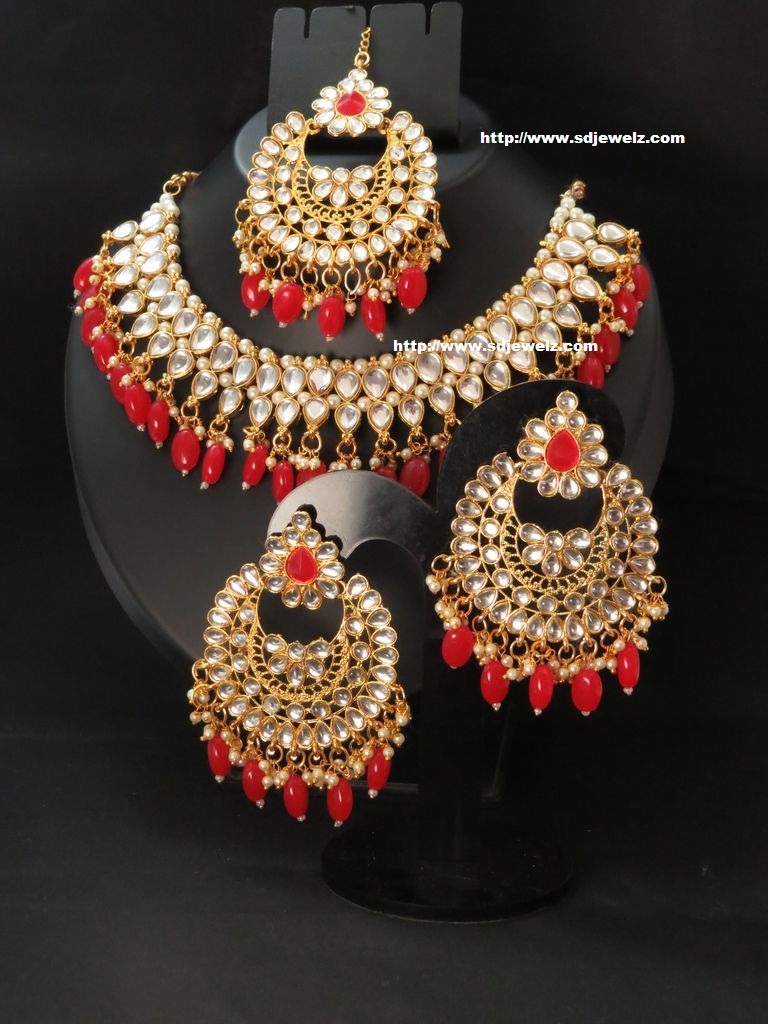Kundan Necklace Set in Red - 3114734r